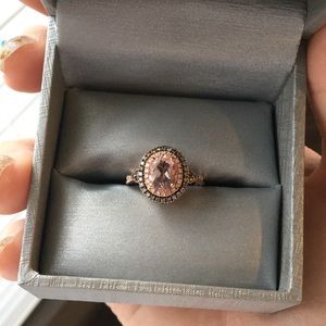 Morganite & Double Diamond Halo Ring 10k Rose Gold